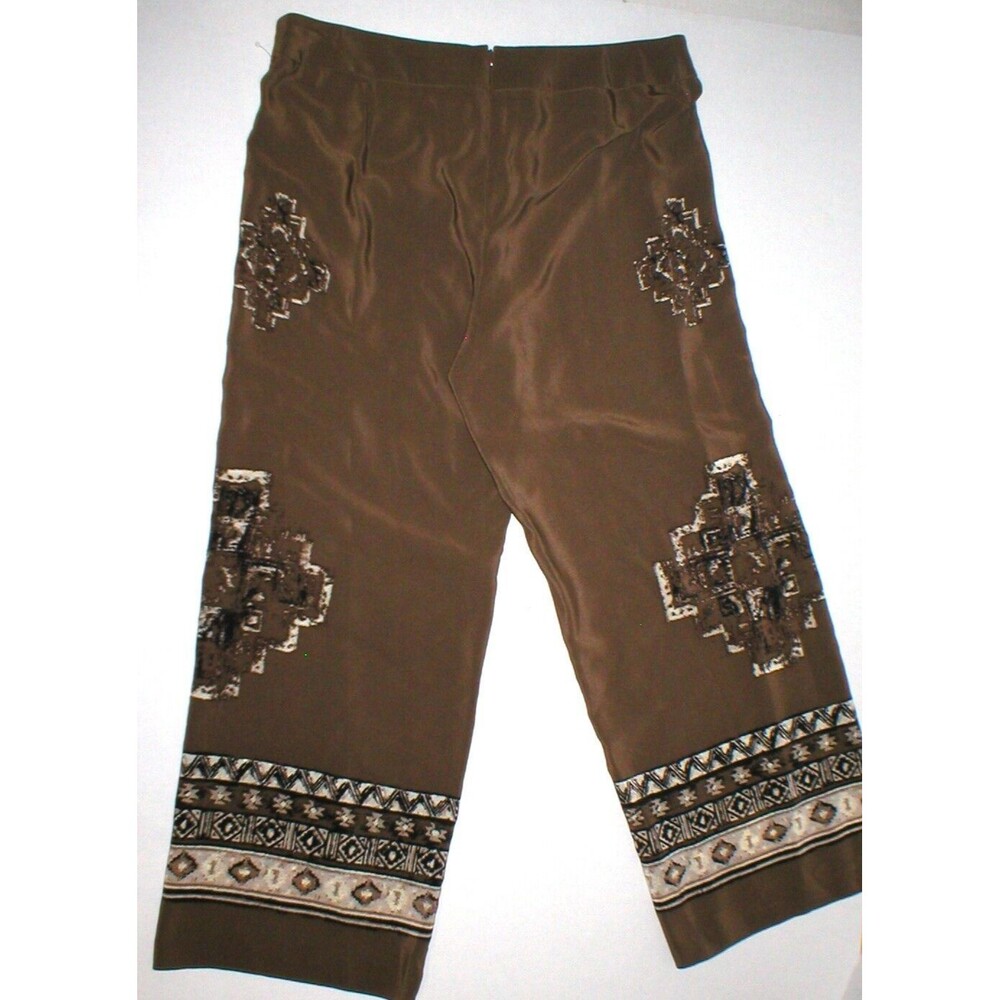 Womens Worth New York $498 12 USA Print Silk Pants Brown White Wide Ethnic Borde